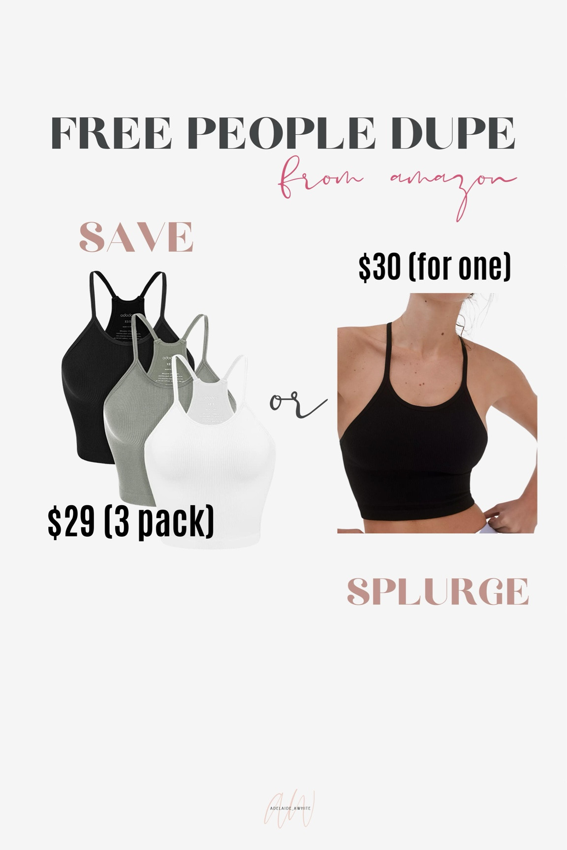This 3 pack from Amazon will forever be the best FREEPEOPLE dupe of the happiness runs crop! 