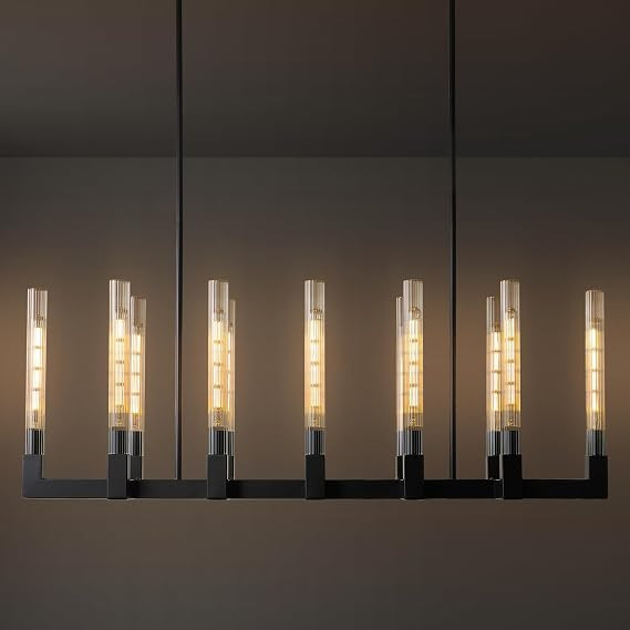 Black Farmhouse Dining Room Chandelier,Modern Linear Rectangle Chandelier | Long Glass Rh Rectang... | Amazon (US)