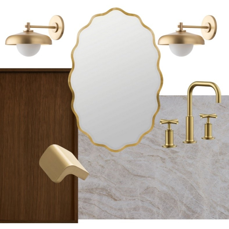 When the budget allows, this is where the magic happens. A slim-line rift-cut oak vanity from Crown Point Cabinetry with a honed Taj Mahal quartzite top — polished but still natural. I love pairing it with brass fixtures and a scalloped-edge mirror for that subtle statement moment.

For custom vanity, faucet, and other info — find everything in the full blog post:
👉 https://www.bienvenueco.com/blog/how-to-choose-the-right-bathroom-vanity-for-your-renovation

#CustomVanity #BathroomRenovation #BrassHardware

#LTKHome #LTKFamily