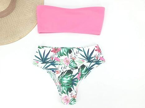 Women's High Cut Bandeau Bikini Set High Waist Swimsuits Off Shoulder Bathing Suit | Amazon (US)