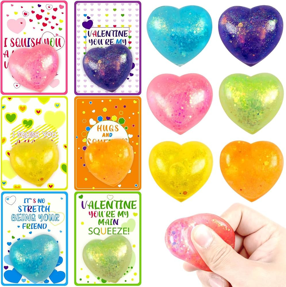 Valentines Stress Ball with Cards for Kids Classroom Favors - 24pcs Valentine's Heart Stress Ball... | Amazon (US)