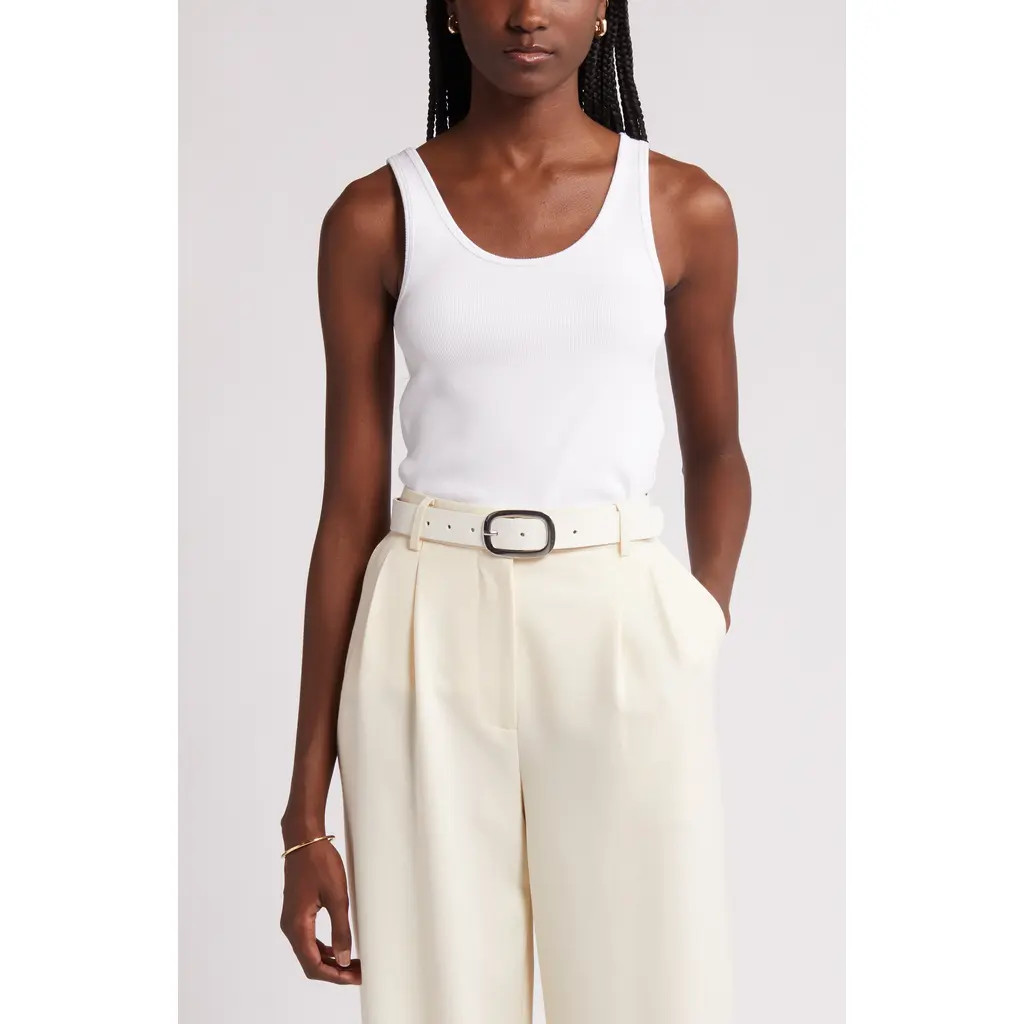 Nordstrom Rib Scoop Neck Cotton Tank in White at Nordstrom, Size X-Large | Nordstrom