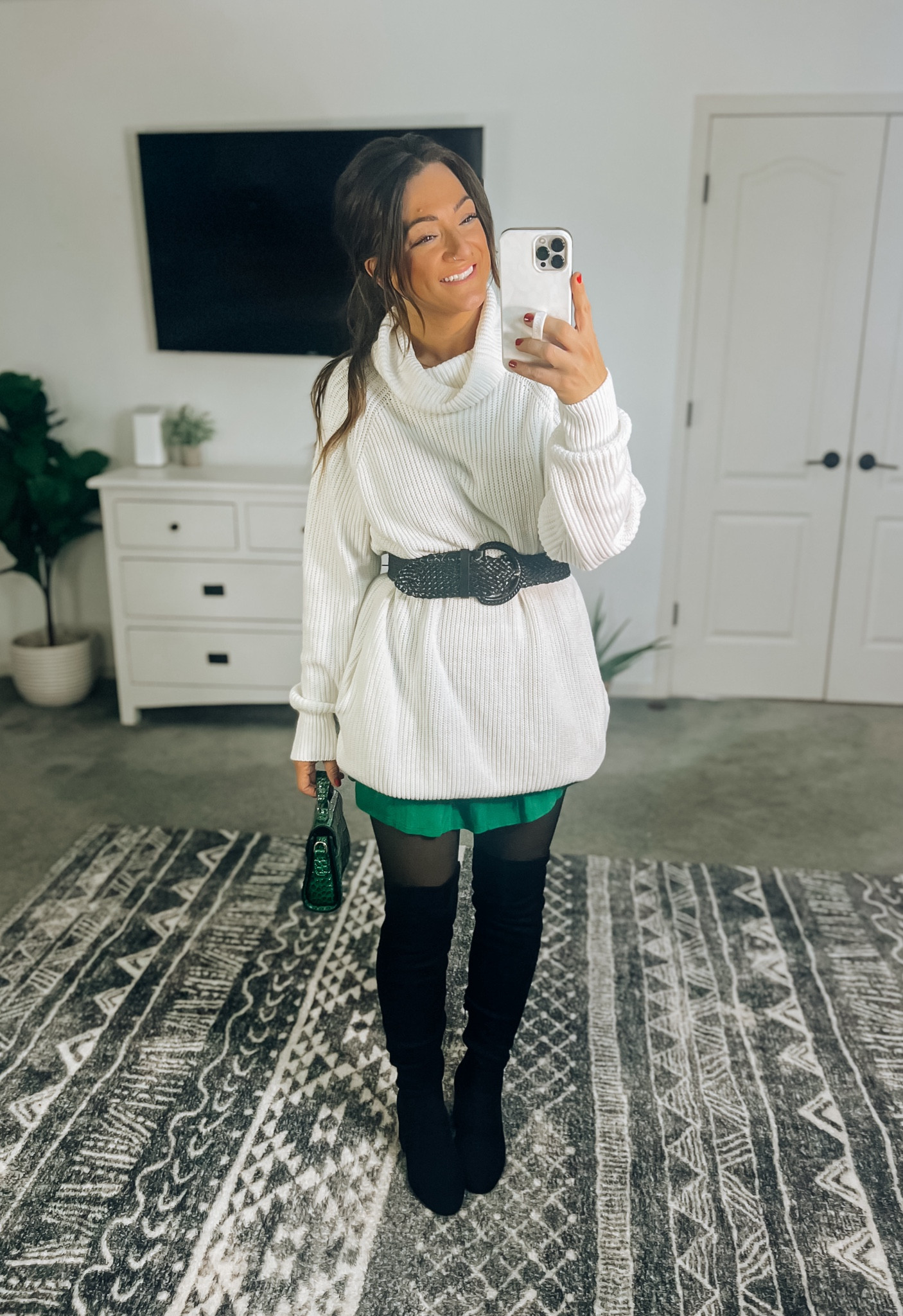 Sweater dress + fleece lined tights for the win!! In my true size in everything. Let me know if you have any questions in the comment box! 

#LTKHoliday #LTKstyletip #LTKfindsunder50