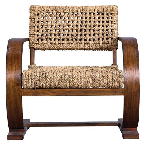 Ruby Global Bazaar Carved Teak Veneer Wood Brown Woven Seat Arm Chair | Kathy Kuo Home