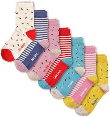 COTTON DAY 7 Days of the Week Gift Box Kids Girls Fashion Short Socks Cute Animal, Floral, Stars,... | Amazon (US)