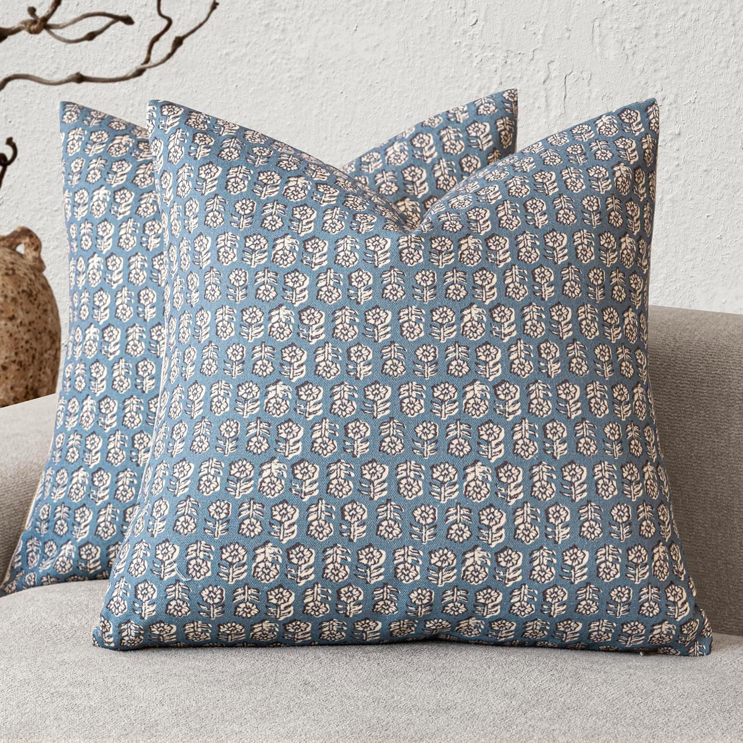 Foindtower Set of 2 Decorative Neutral Floral Print Throw Pillow Covers Vintage Accent Farmhouse ... | Amazon (US)