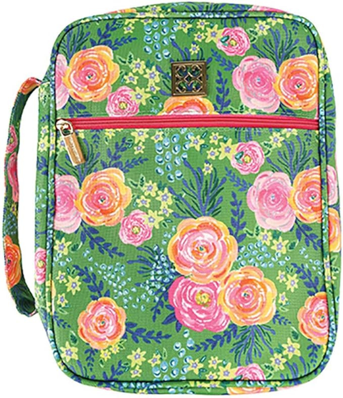 Madison Floral Green and Gold 11 x 9 Canvas Fabric Zippered Bible Cover Case | Amazon (US)