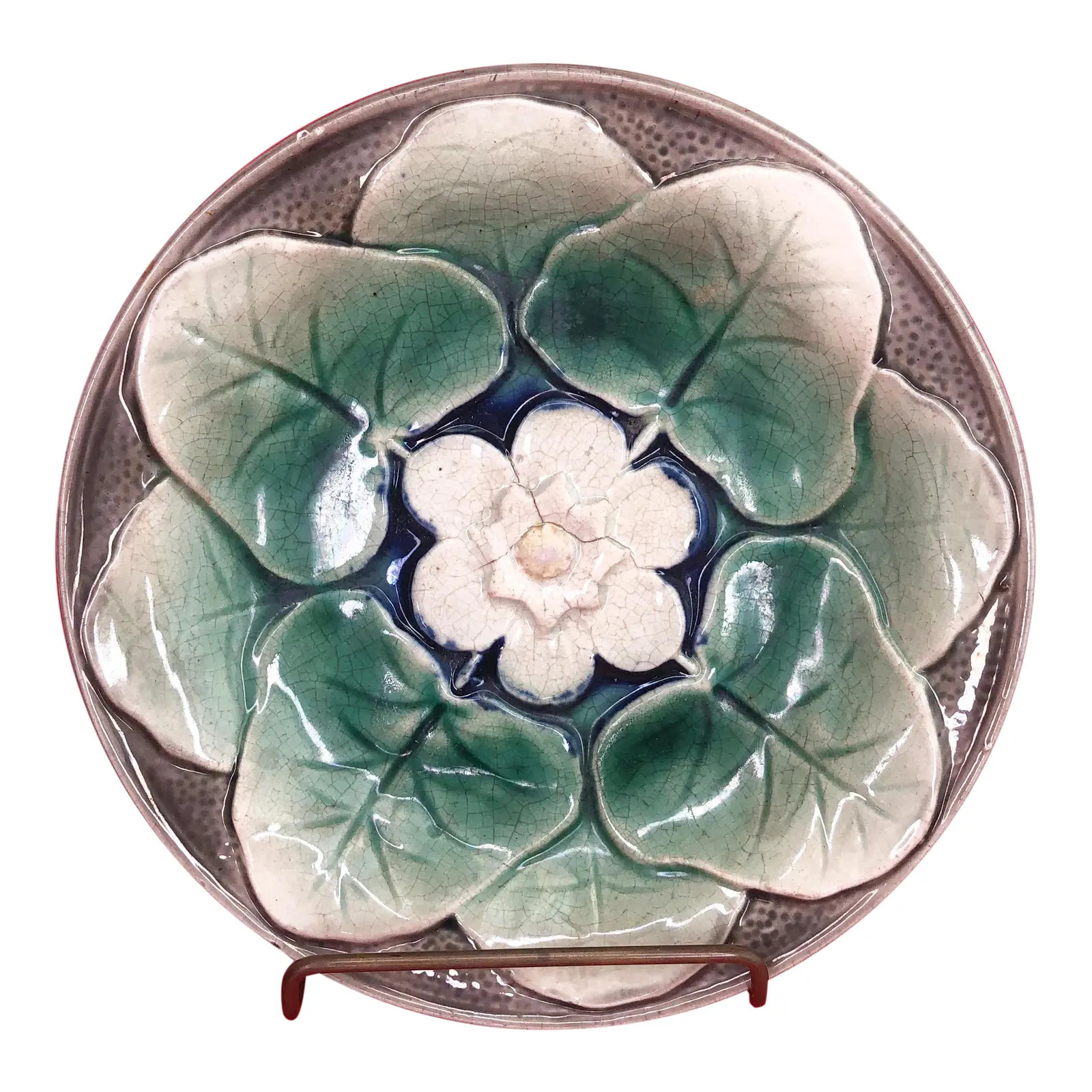 Antique Majolica Water Lily Plate | Chairish