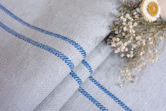 Authentic Grain Sack ANTIQUE/  Blue stripes grain sack / grain sack roman shade  ** European grai... | Etsy (US)
