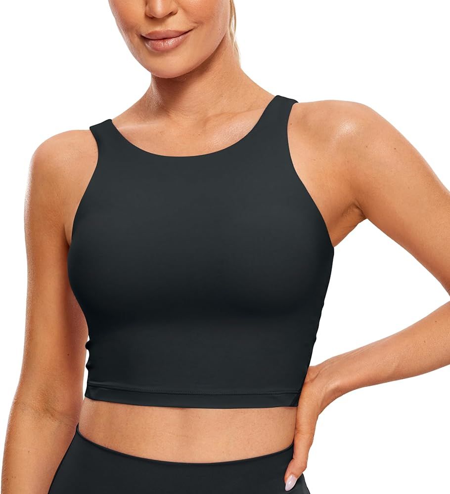 CRZ YOGA Butterluxe Womens High Neck Longline Sports Bra - U Back Padded Crop Workout Tank Top wi... | Amazon (US)