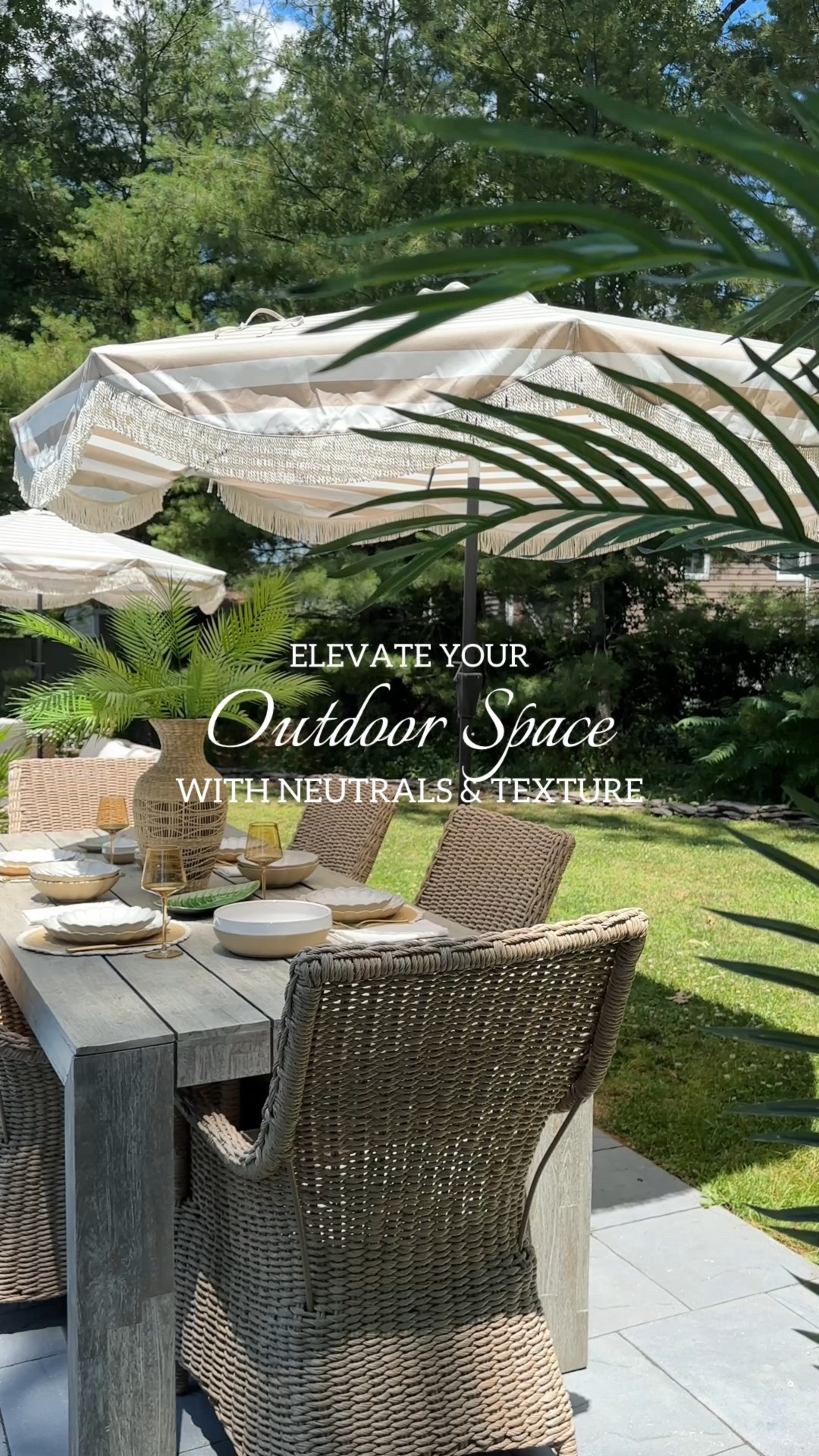Dine al fresco poolside with striped umbrellas, scalloped dinnerware, and woven outdoor patio furniture. 🤎 My exact dining chairs are no longer available, but I did link similar chairs below.

Follow @dpiahome on Instagram + TikTok for more home decor inspiration, DIY, style, deals, & affordable finds. 🤎

home decor | living room | bedroom | dining room | kitchen | office | outdoor living |spring decor | look for less | deal | sale | summer | travel | lifestyle | family | new arrivals | vintage | rustic | organic modern | cozy | Amazon | Walmart | Target | Wayfair 

#LTKHome #LTKStyleTip #LTKSaleAlert