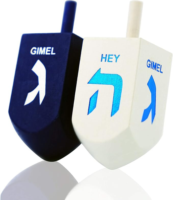 The Dreidel Company Hanukkah Game 2-Pack 3 Inches Extra Large Blue & White Wood Dreidels | Amazon (US)