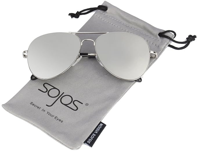SojoS Classic Aviator Mirrored Flat Lens Sunglasses Metal Frame with Spring Hinges SJ1030 | Amazon (US)