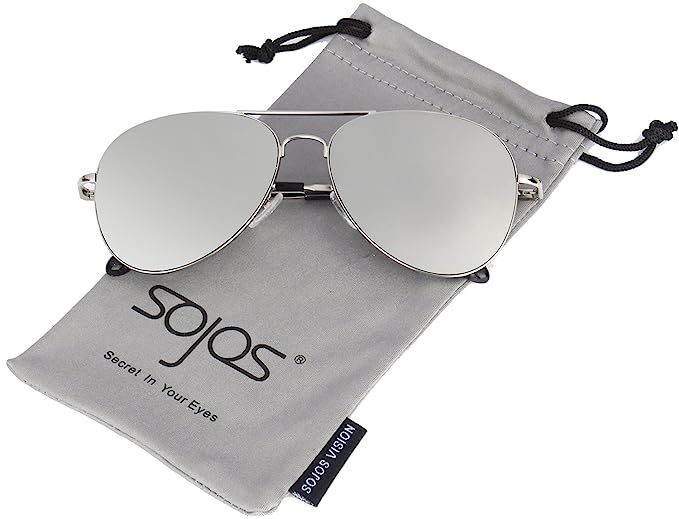 SojoS Classic Aviator Mirrored Flat Lens Sunglasses Metal Frame with Spring Hinges SJ1030 | Amazon (US)
