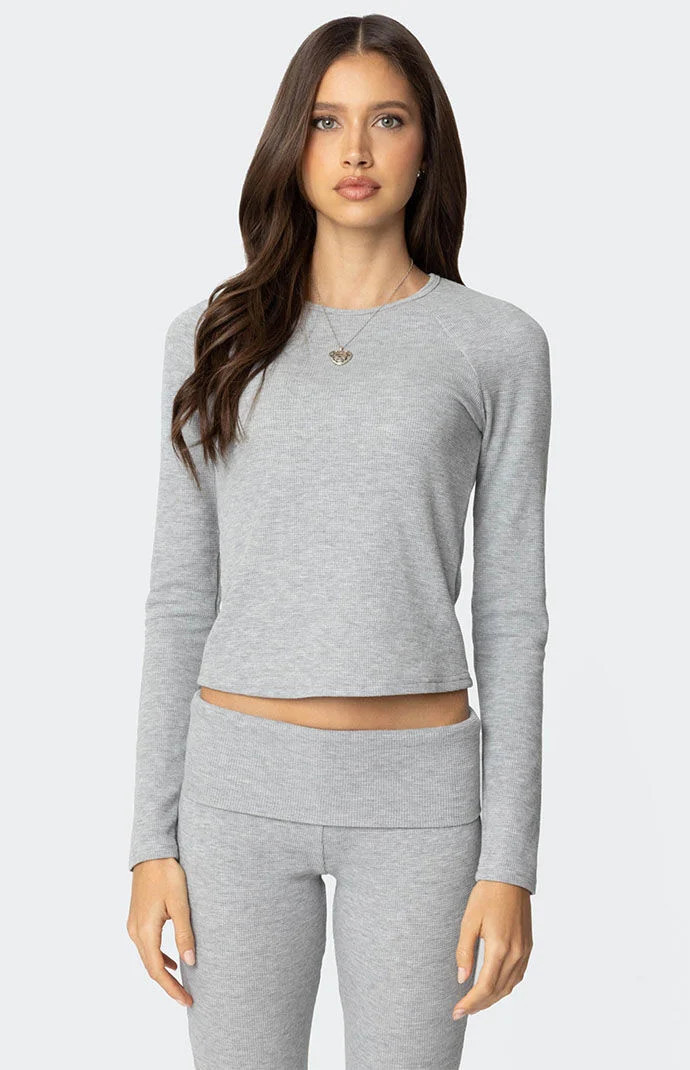 Edikted Women's Sab Waffle Knit Top in Heather Grey - Size XS | PacSun