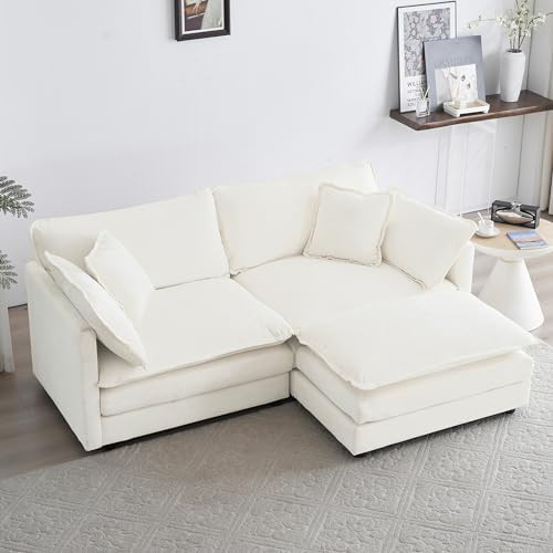 GNIXUU Deep Seat Sectional Sofa Cloud Couch with Ottoman, 76.7" Modern Chenille Comfy Love Seat Upholstered Modular L Shaped Couch for Living Room, Apartment, Office(Beige White). | Amazon (US)