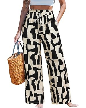 CUPSHE Women Wide Leg Beach Pants Tropical Floral Plus Size Pants with Pockets Vacation Casual Dr... | Amazon (US)