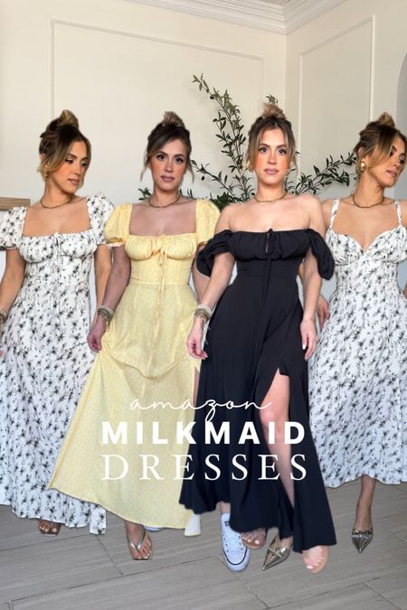 Milkmaid dresses 😍🤌🏼☺️

Omg I'm in love with the dresses! 

▪️These dresses are perfect for vacations, weddings, resort wear & so many special occasions! They're also flattering on most body types. I'm wearing small in all of them. 
▪️I have little ones so I can get away with pasties, but I linked good bras that you can wear with these types of dresses. 
▪️ I'm wearing a small in all of the dresses. 
▪️ so these dresses are very particular style - you either hate them or you either love them lol the silhouette is similar to having a corset along your waist so it creates an upside down heart shape with your boobs (hopefully that makes sense). 

I'm not sure someone who  has big boobies will like this dress but if it works well, please let me know! 

#LTKU #LTKSeasonal #LTKfindsunder50