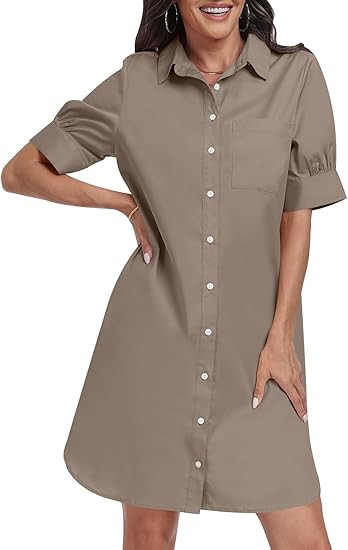 ANRABESS Womens Button Down Shirt Dress Summer Short Sleeve Business Casual Shift Dresses with Po... | Amazon (US)