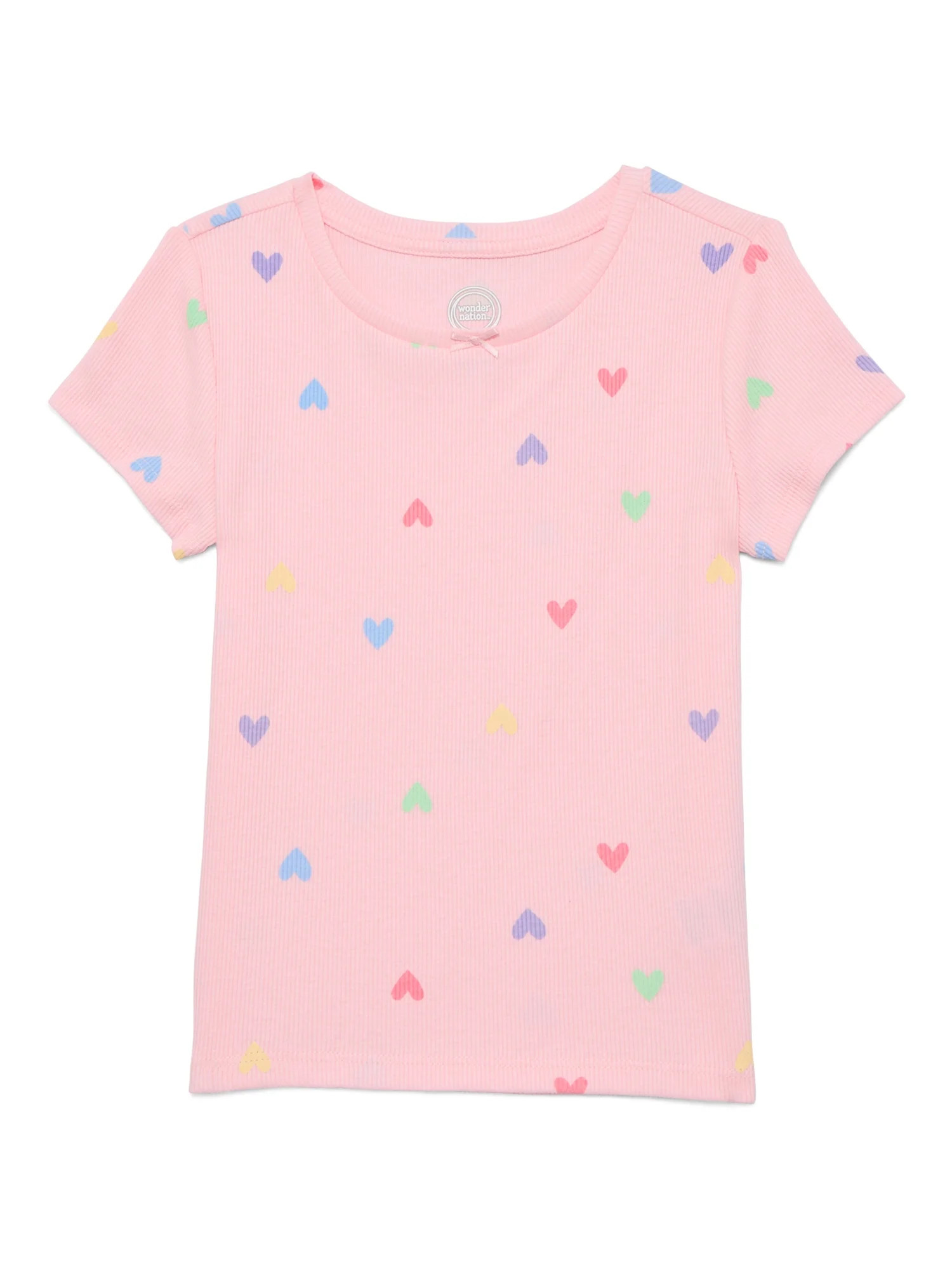 Wonder Nation Girls Printed Rib Tee with Short Sleeves, Sizes 4-10 | Walmart (US)