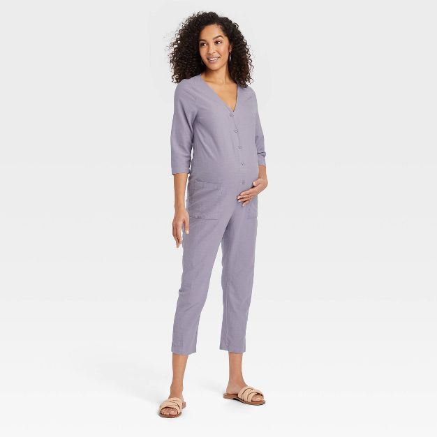 The Nines by HATCH™ 3/4 Sleeve Button-Front Cropped Maternity Jumpsuit | Target