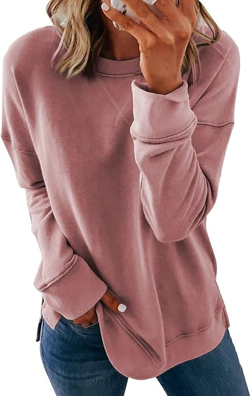 FARYSAYS Women's Casual Round Neck Long Sleeve Loose Pullover Sweatshirt Tops | Amazon (US)