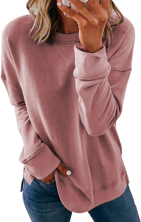 FARYSAYS Women's Casual Round Neck Long Sleeve Loose Pullover Sweatshirt Tops | Amazon (US)