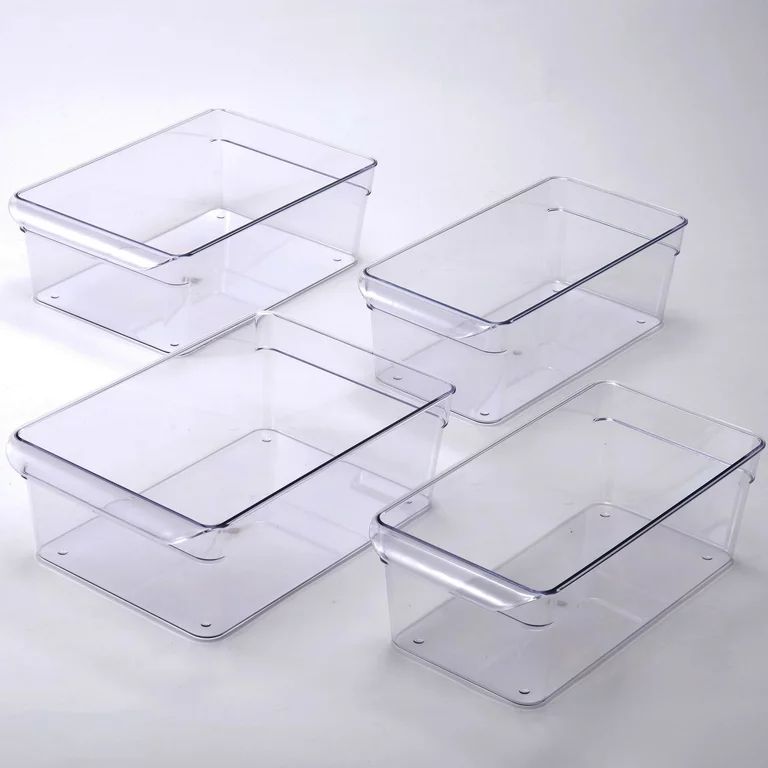 Mainstays Clear Plastic Fridge Organization Bin 4-Pack Set, Various Sizes | Walmart (US)