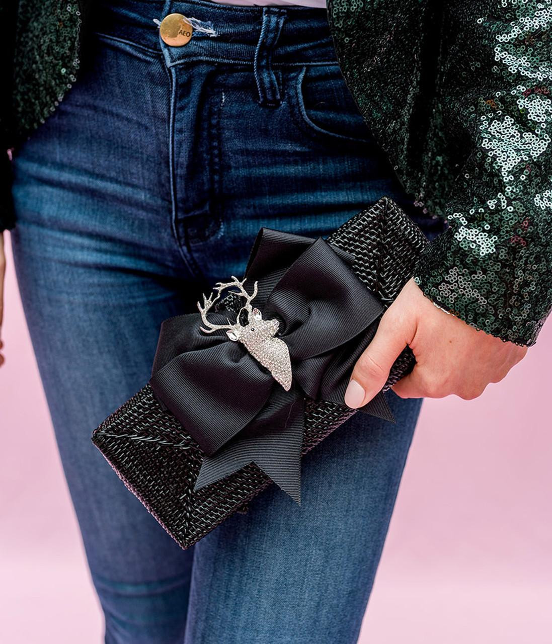 Colette - Black Grosgrain Bow & Rhinestone Adornment | Lisi Lerch Inc