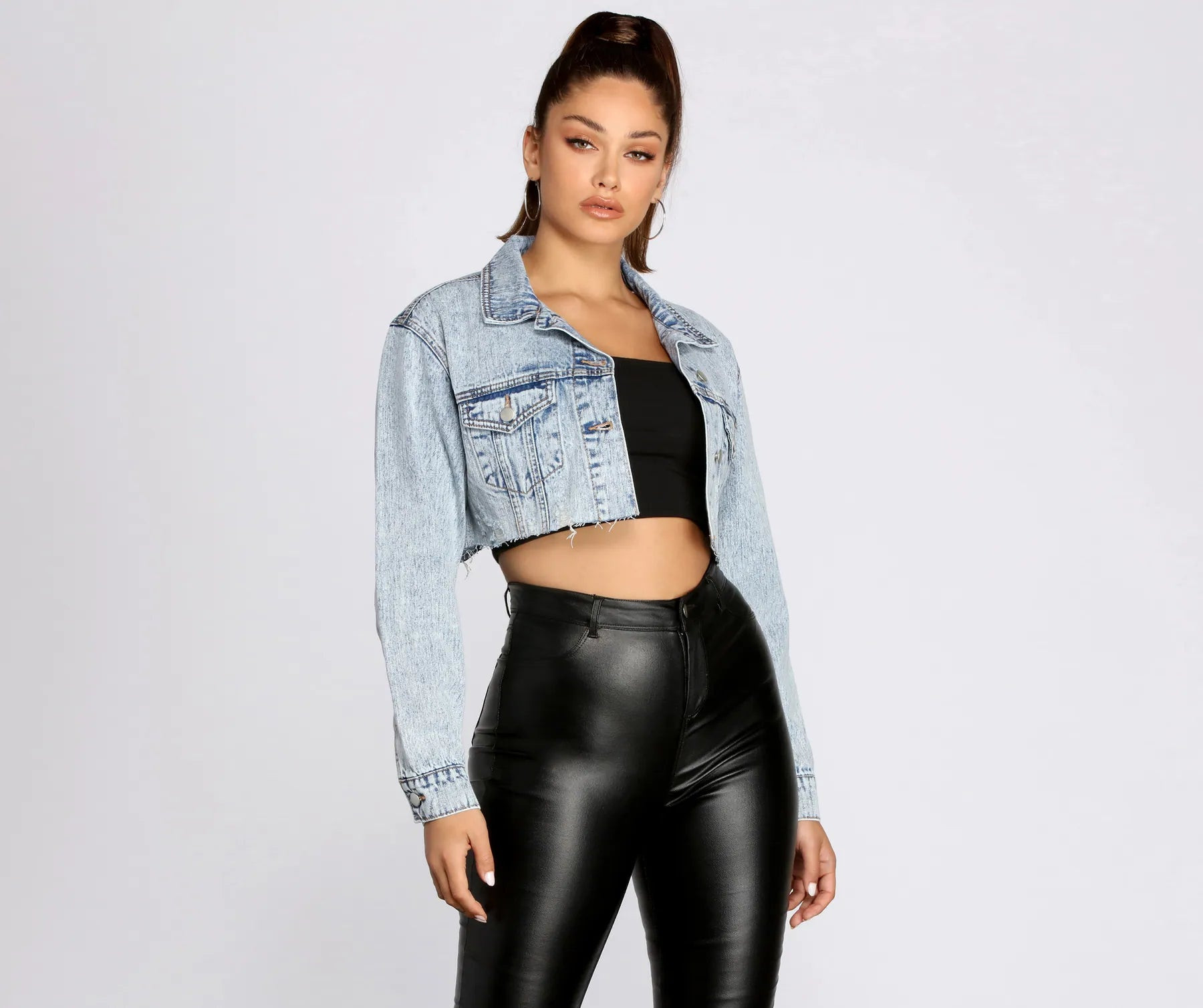 Frayed So Acid Wash Cropped Denim Jacket | Windsor Stores