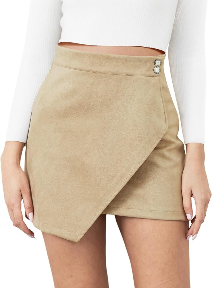 Mini Skirt for Women Elastic High Waist Bodycon Wrap Skirt Silky Smooth Stretchy Suede Skirt | Amazon (US)