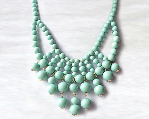 Olivia Necklace - Hot Popular / Mint Green Beadwork bubble necklace, bib statement necklace, bridal  | Etsy (US)