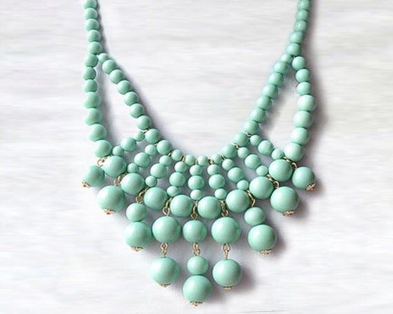 Olivia Necklace - Hot Popular / Mint Green Beadwork bubble necklace, bib statement necklace, bridal  | Etsy (US)
