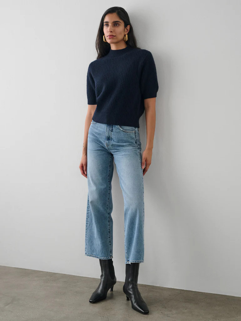 Cashmere Ribbed Elbow Sleeve Mockneck | White and Warren