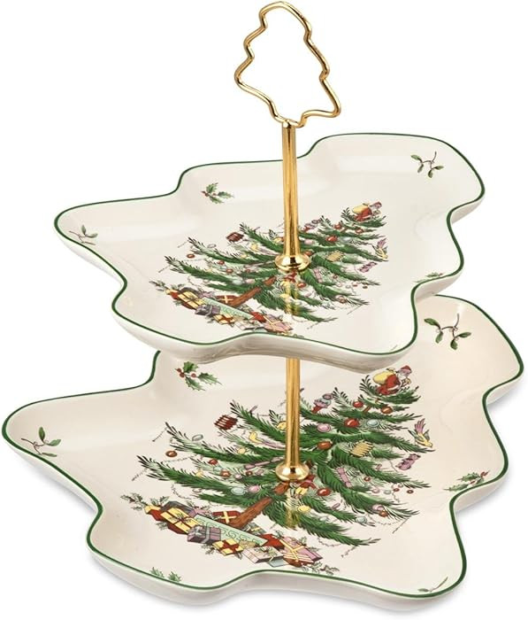 Spode Christmas Tree 2-Tiered Server, Tree-Shaped - Holiday Cupcake Stand, Dessert Display Set, P... | Amazon (US)