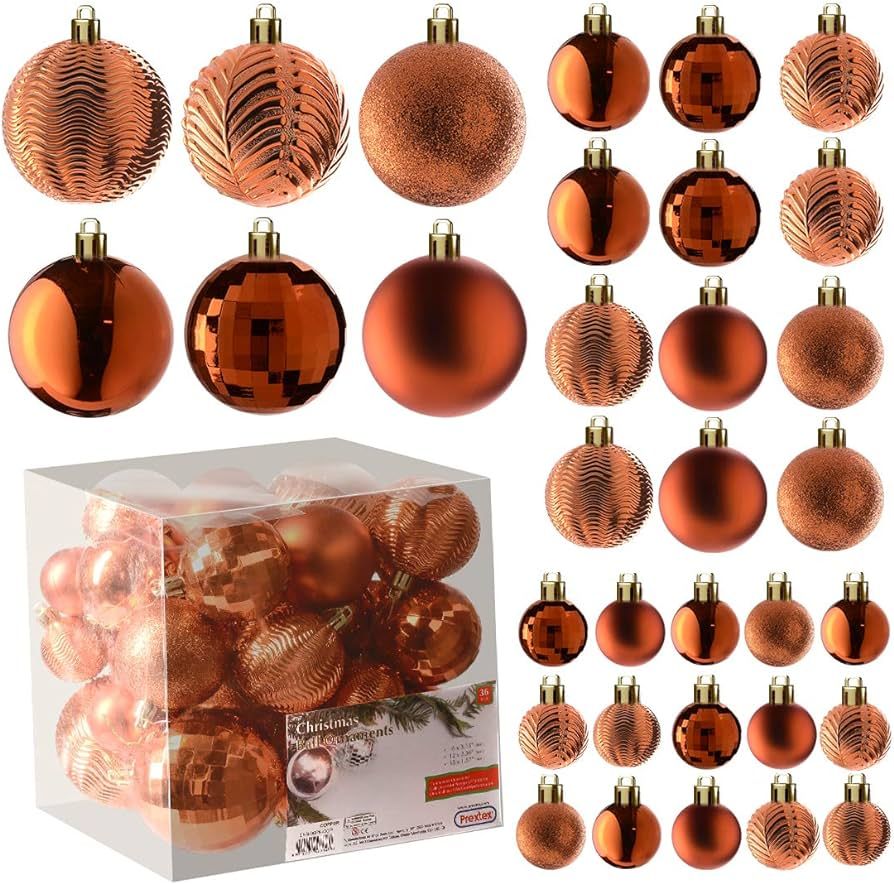 PREXTEX Christmas Tree Ornaments - Copper Orange Christmas Ball Ornaments Set for Christmas, Holi... | Amazon (US)