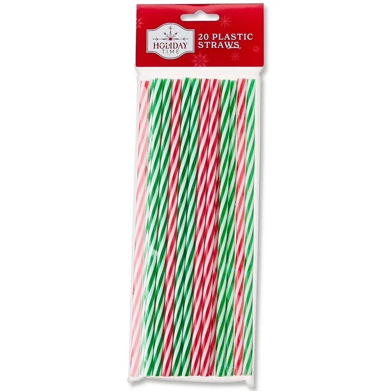 Christmas Party Plastic Straws, Red and Green, 9", 20 Count, by Holiday Time | Walmart (US)