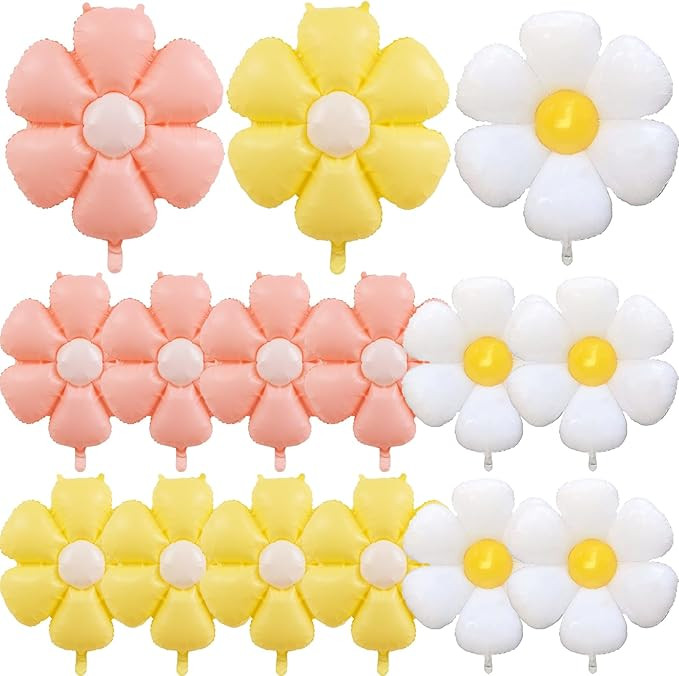 Boho Daisy Balloons, 15 Pcs Groovy Party Decorations Girl White Yellow Balloons Daisy Flower Ball... | Amazon (US)