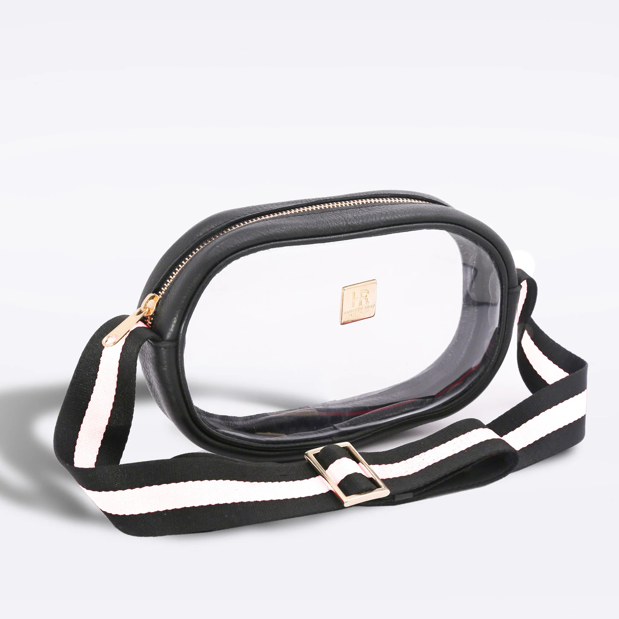 Black Leather with Black and White Stripes Clear Vinyl Bag | Hampton Road Designs