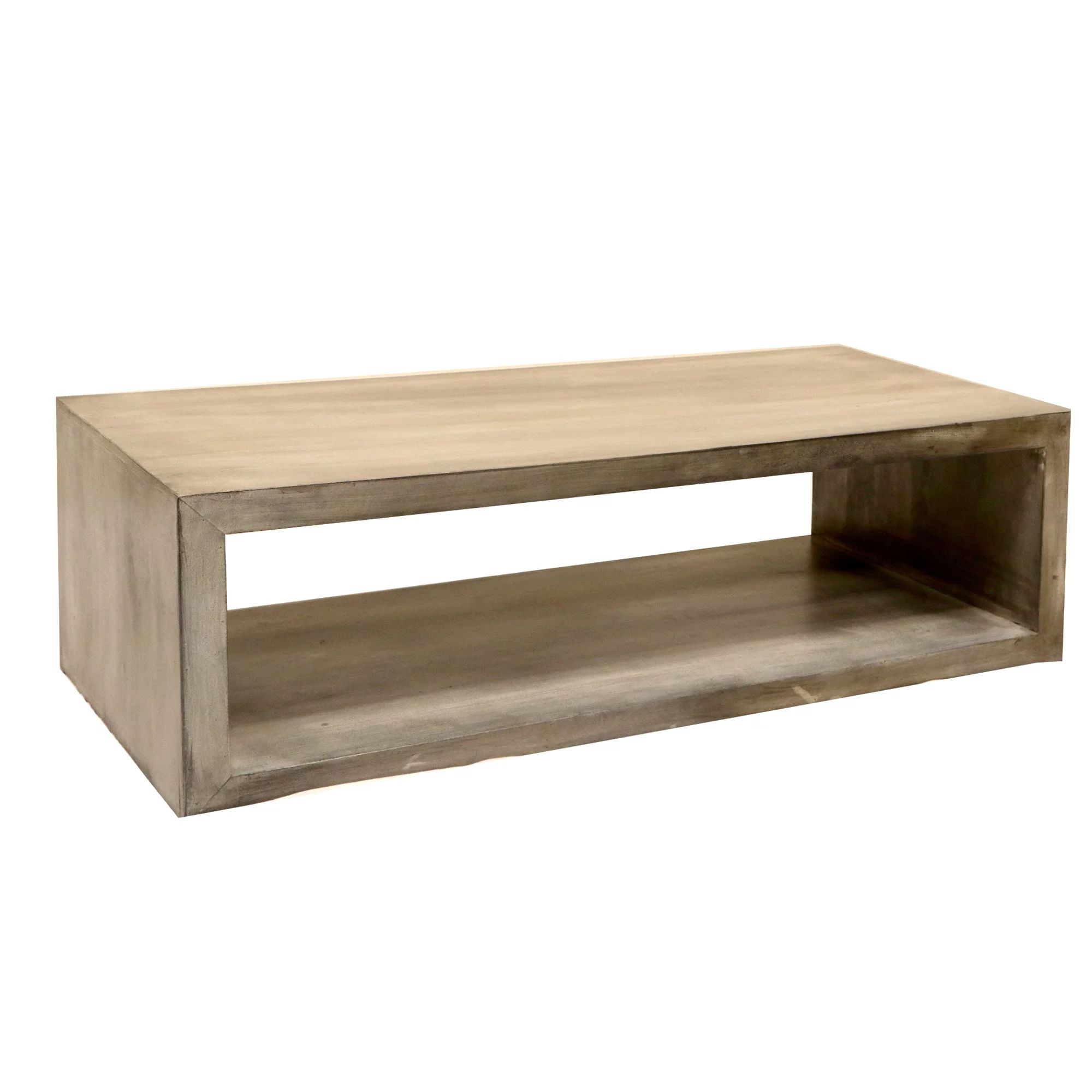 58" Cube Shape Wooden Coffee Table with Open Bottom Shelf, Charcoal Gray - Walmart.com | Walmart (US)