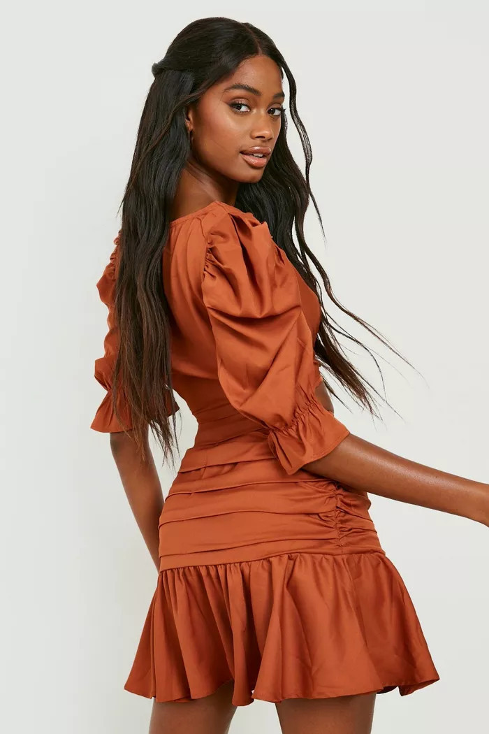 Puff Sleeve Top & Ruched Mini Skirt | Boohoo.com (US & CA)