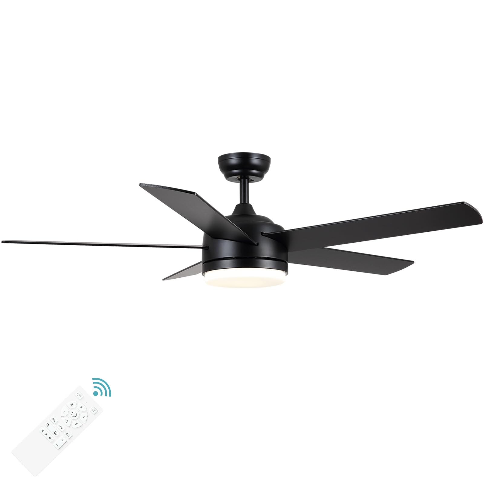 YUHAO 52 inch Black Ceiling Fan with Lights and Remote Control,Dimmable 3 Color temperatures LED,... | Amazon (US)