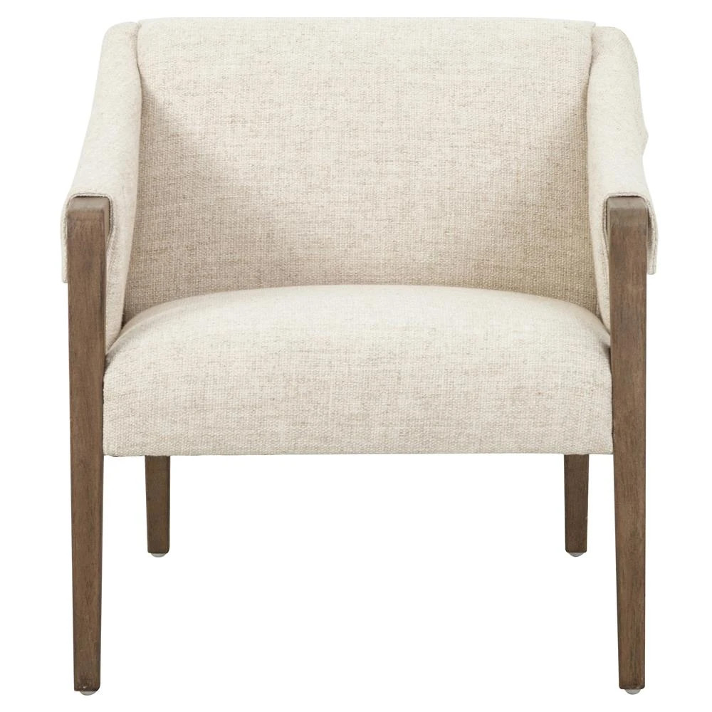 Byron Mid Century Modern Cream Performance Brown Wood Occasional Arm Chair | Kathy Kuo Home