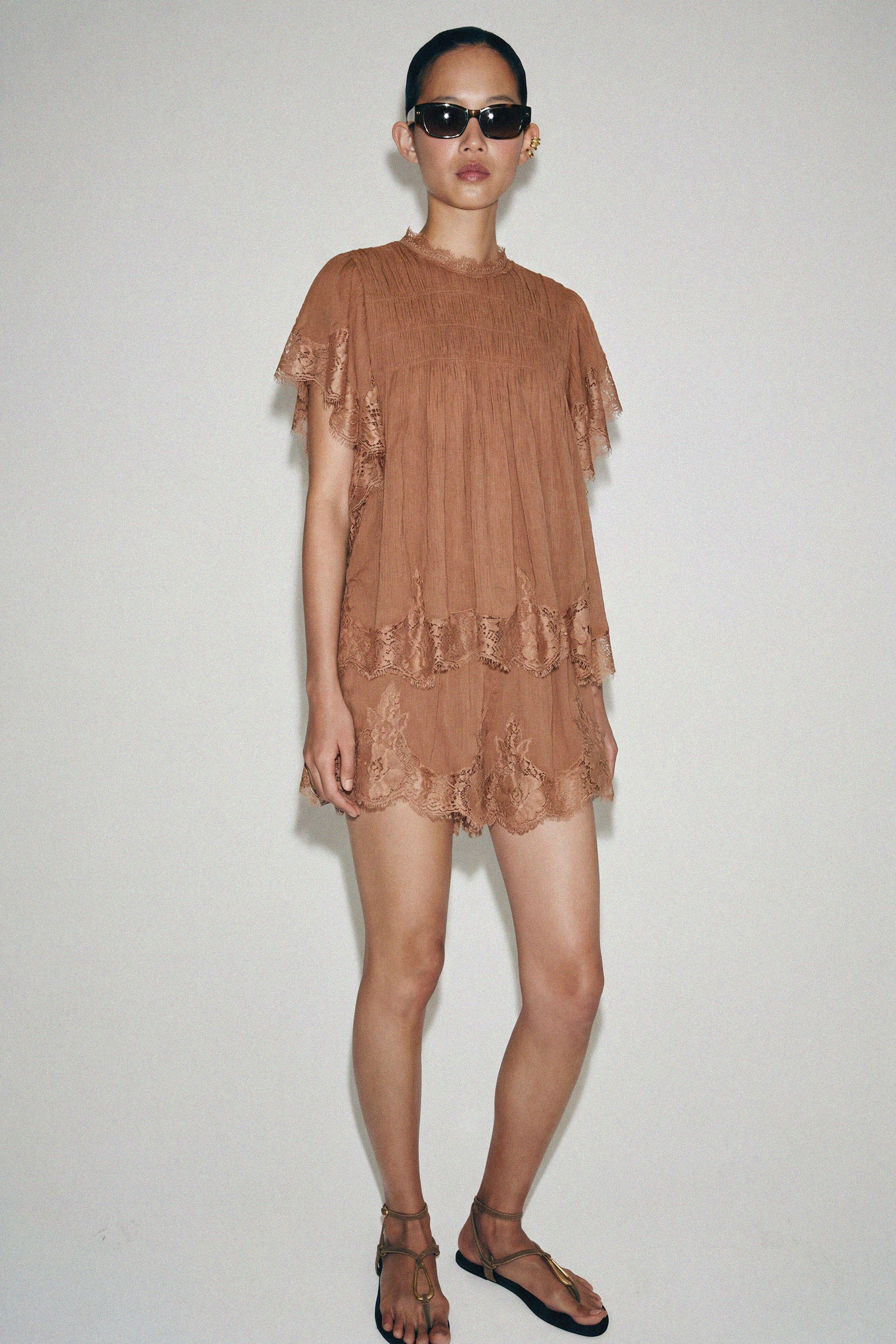 ZW COLLECTION LACE RUFFLE TOP | Zara UK