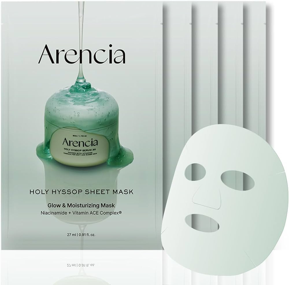 ARENCIA Hyssop Glow Sheet Mask, 5 Pack, Hydrating, Glowing, Boosting, Repairing for younger looki... | Amazon (US)