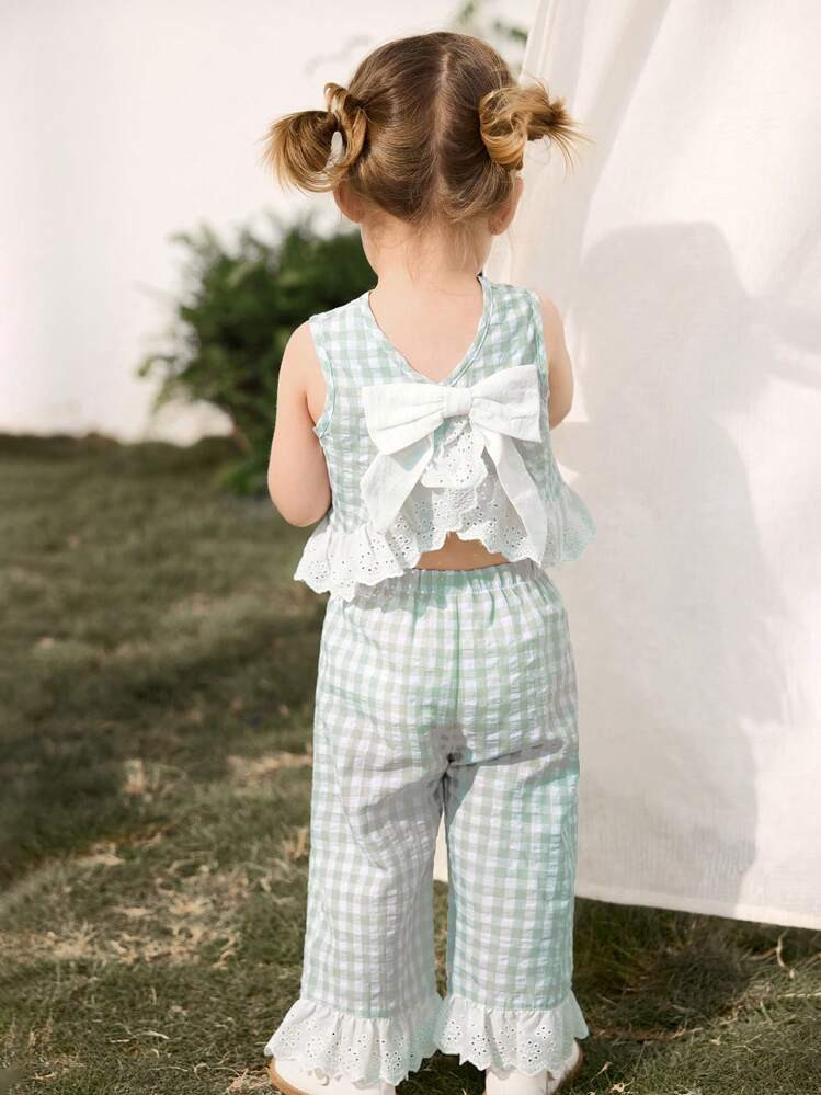 Cozy Pixies 2pcs Baby Girl Sets: Contrast Trim Crew Neck Sleeveless Cardigan Top And Elastic Wais... | SHEIN