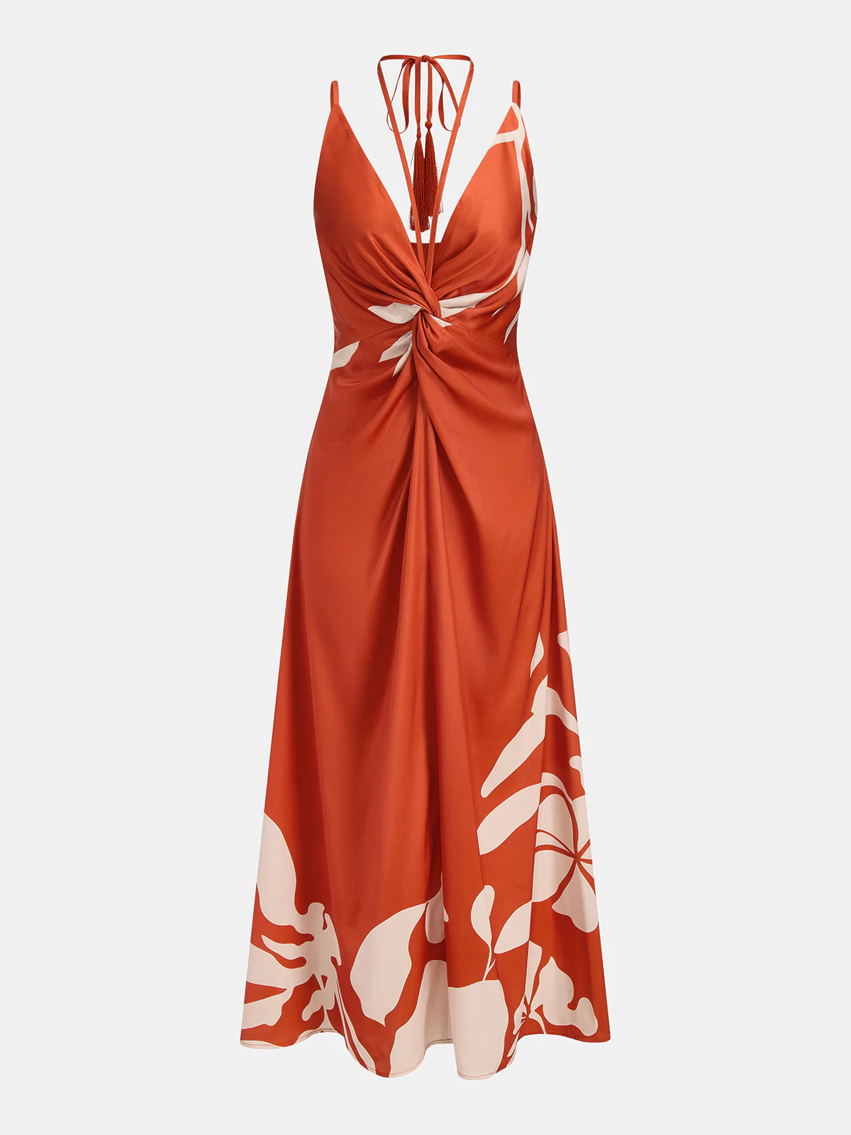 Tassel Detail Twist-Front Floral Print Maxi Dress | Commense
