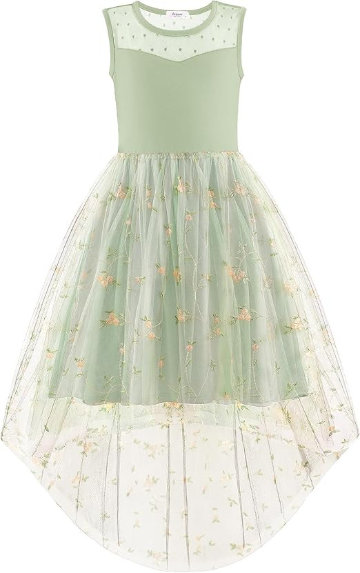 Arshiner Girls Dresses Formal Party Wedding Tulle Sleeveless Contrast Mesh High Low Dress with Be... | Amazon (US)