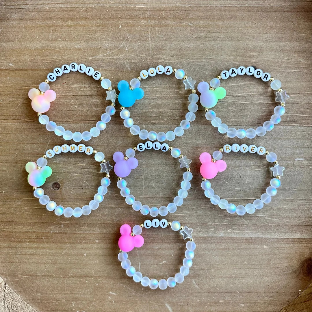 Glow In The Dark Mickey Mouse Personalized Bracelet, Name Bracelet, Personalized Beaded Name Brac... | Etsy (US)