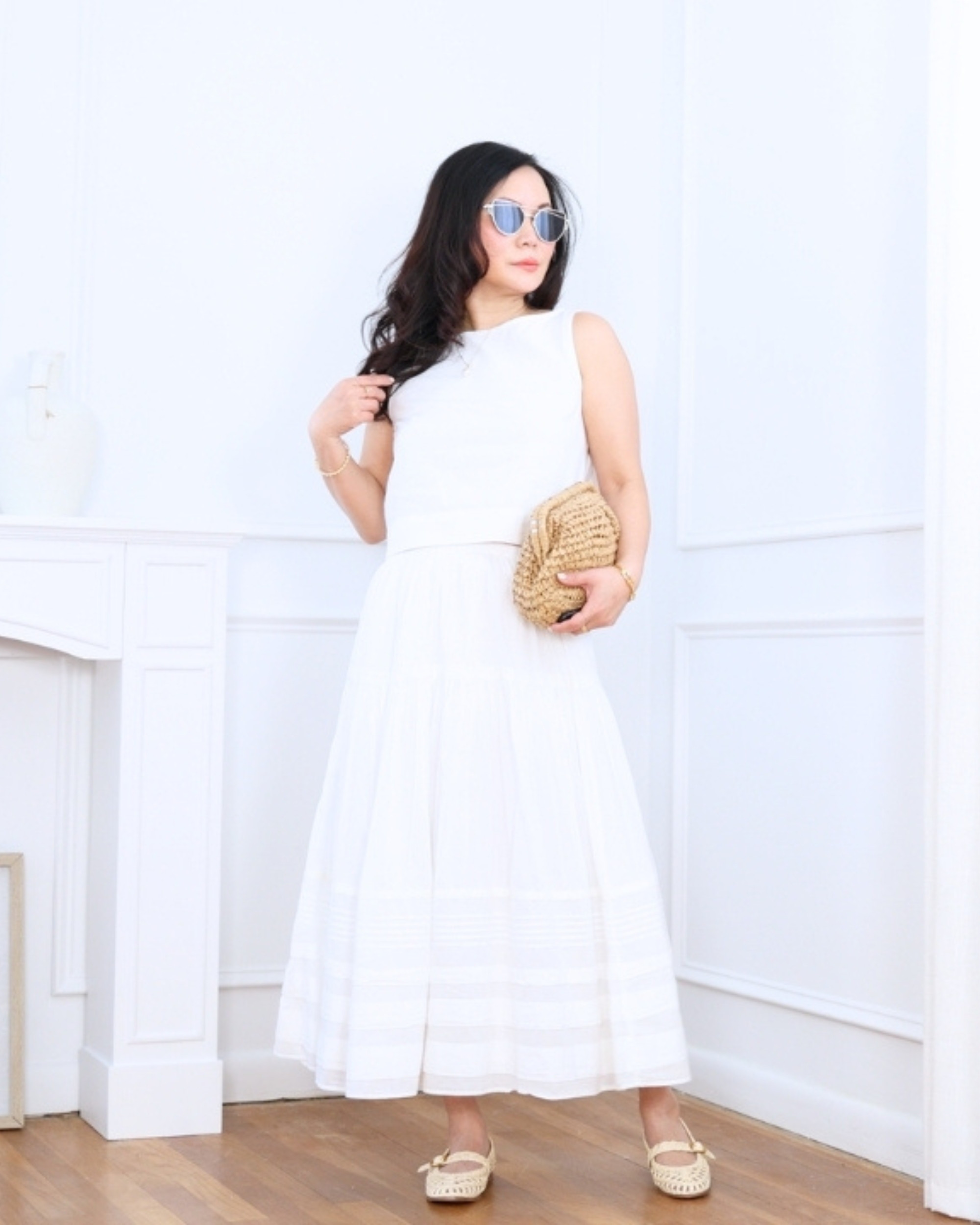 Linen-blend tank top from GAP paired with a white boho maxi skirt from Abercrombie — light, breezy, and effortlessly feminine. The perfect combination for warm days when you want to feel comfortable, relaxed, and chic. I'm 5'2, wearing size S. 

 #LTKootd #LTKOver40 #LTKPetite
